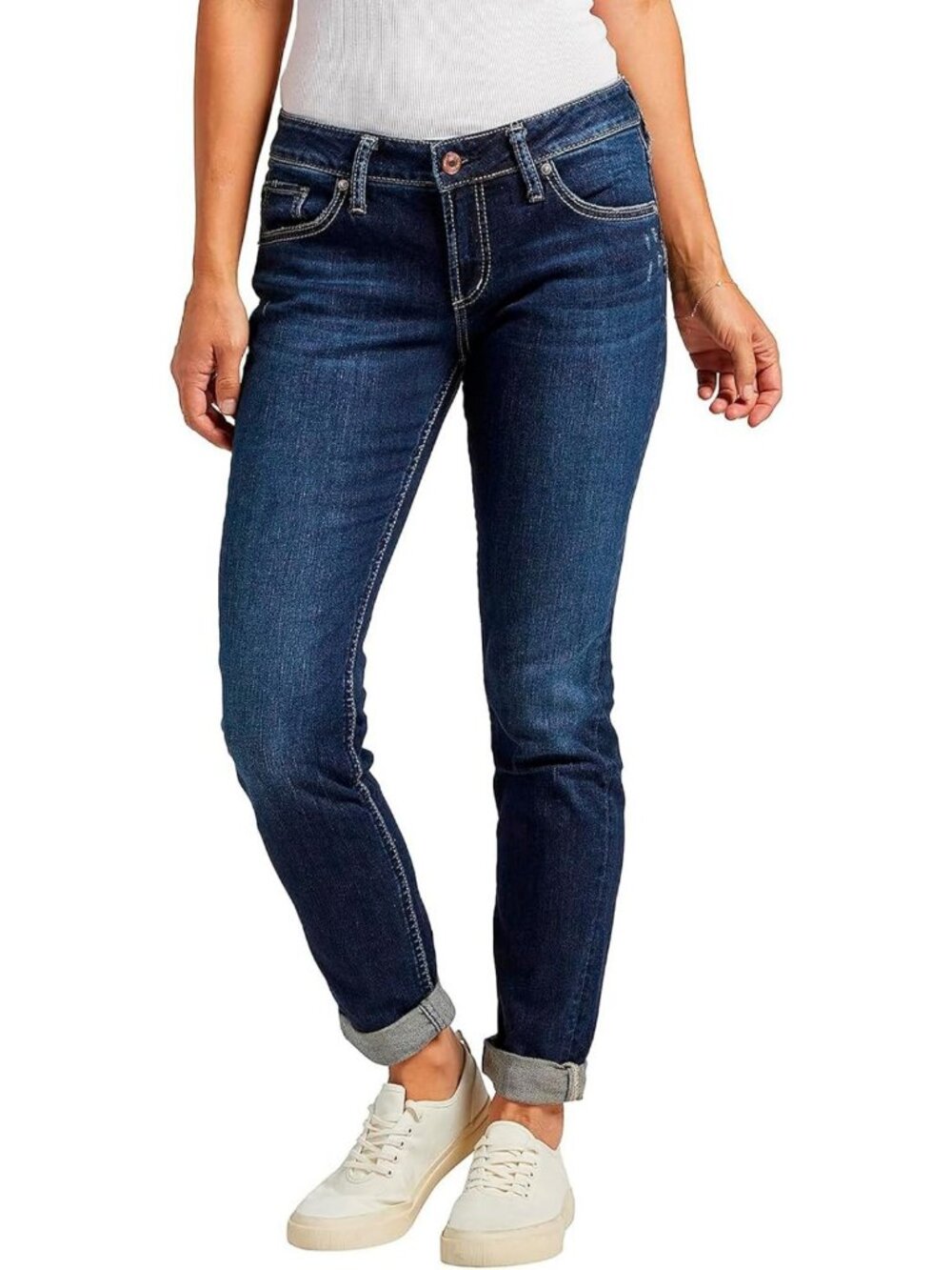 Stylish Women's Mid Rise Boyfriend Jeans - Relaxed Fit, Silver Wash Denim